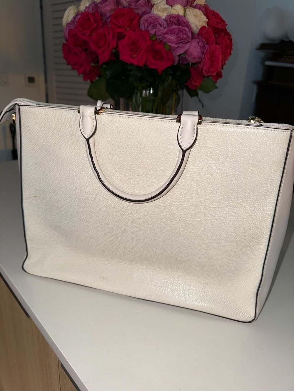 Michael Kors Jessie Large Optic White Pebbled Leather Satchel Tote Bag - Picture 8 of 8